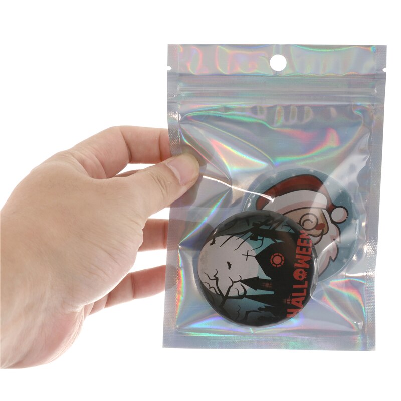 100Pcs Iridescent Zip lock Bags Pouches Cosmetic Plastic Laser