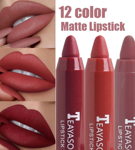12 Colors Sexy Matte Lipstick Waterproof Long Lasting Color Rendering