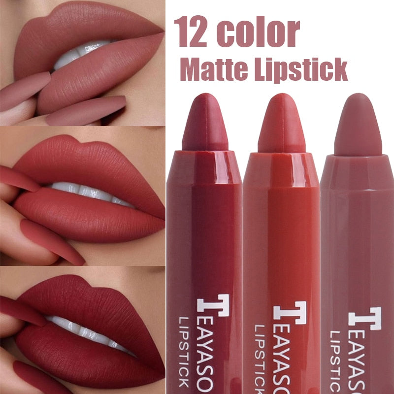 12 Colors Sexy Matte Lipstick Waterproof Long Lasting Color Rendering