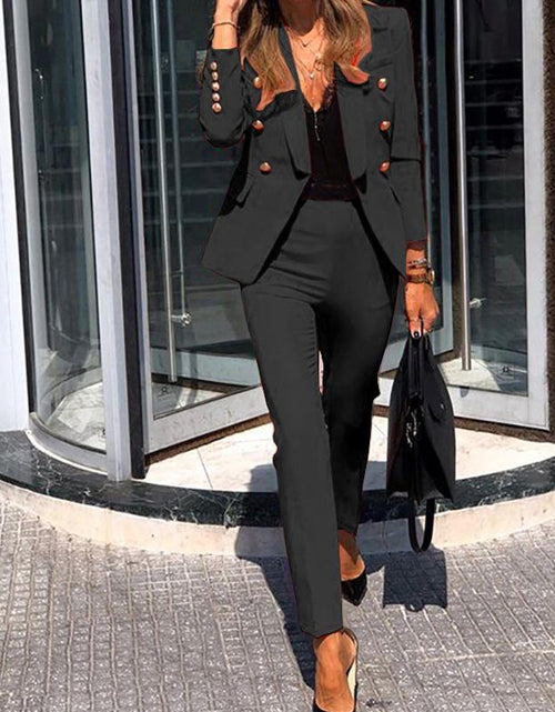 Load image into Gallery viewer, Office Lady Solid Color Blazer Jacket and Long Pants Two-piece Set
