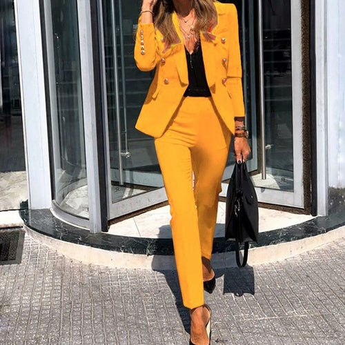 Load image into Gallery viewer, Office Lady Solid Color Blazer Jacket and Long Pants Two-piece Set
