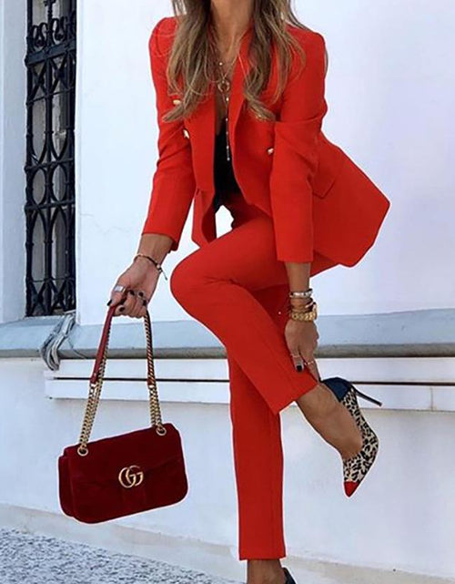 Load image into Gallery viewer, Office Lady Solid Color Blazer Jacket and Long Pants Two-piece Set
