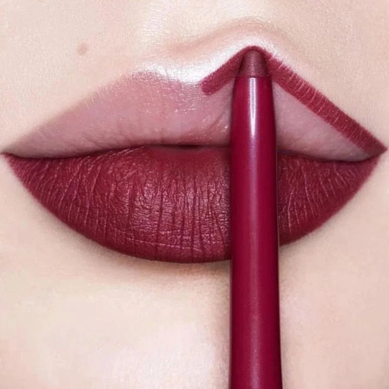 12Colors Lipliner Pencil Waterproof Sexy Red Matte Contour Tint