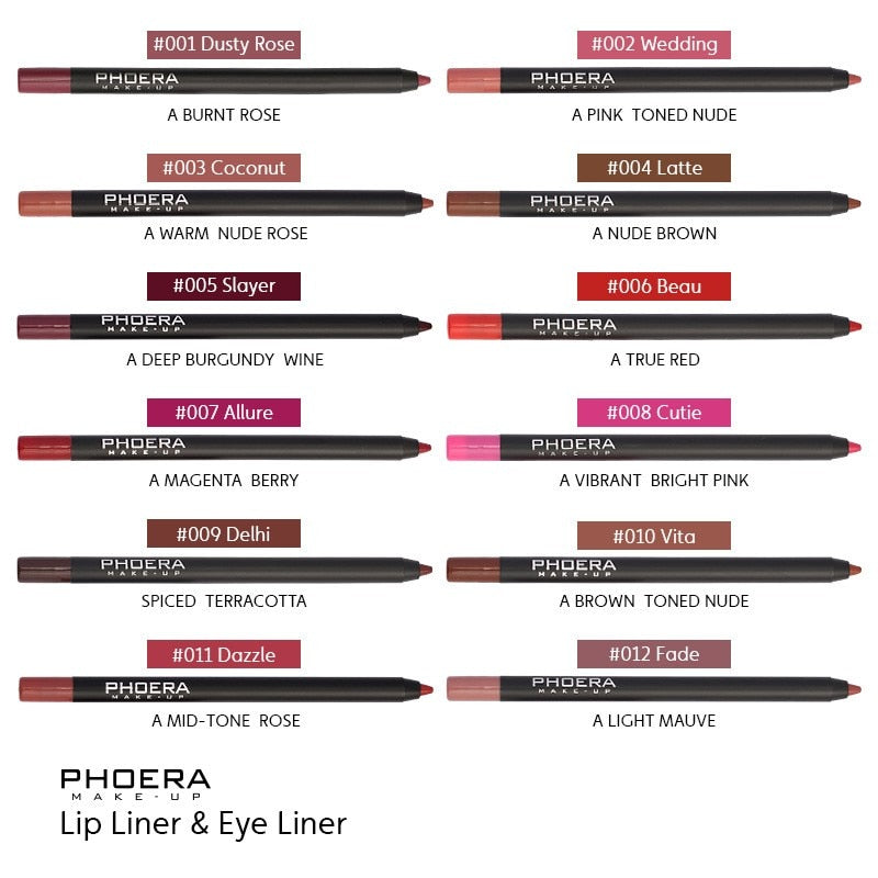 12Colors Lipliner Pencil Waterproof Sexy Red Matte Contour Tint