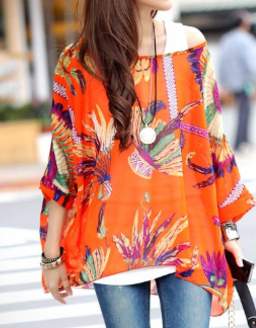 Load image into Gallery viewer, Womens Loose Fit Tropical Print Chiffon Tunic Top
