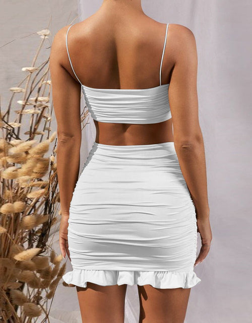 Load image into Gallery viewer, Women Set Spaghetti Strap Crop Top White Sexy And Mini Bodycon Skirt
