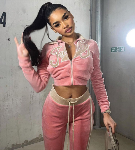Tracksuit Embroidery Letter Velvet 2piece Set Fitness Zip