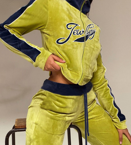 Tracksuit Embroidery Letter Velvet 2piece Set Fitness Zip