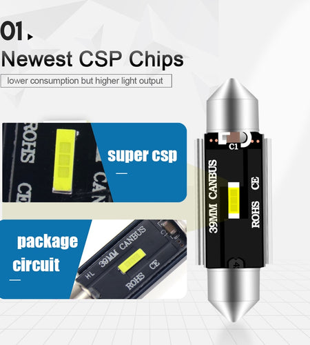 1x CSP 1860 C5W LED Car 31mm 36mm 39mm 41mm Festoon Reading Light Auto