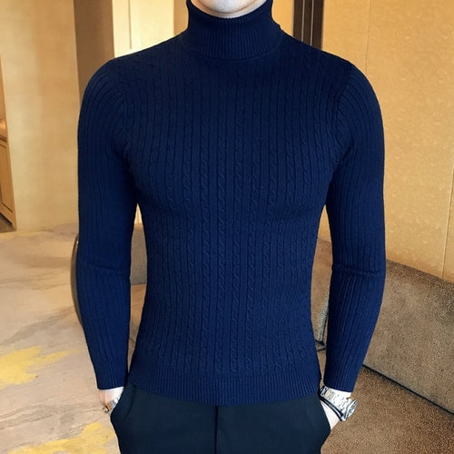 Load image into Gallery viewer, 2021 Korean Slim Solid Color Turtleneck Sweater Mens Winter Long
