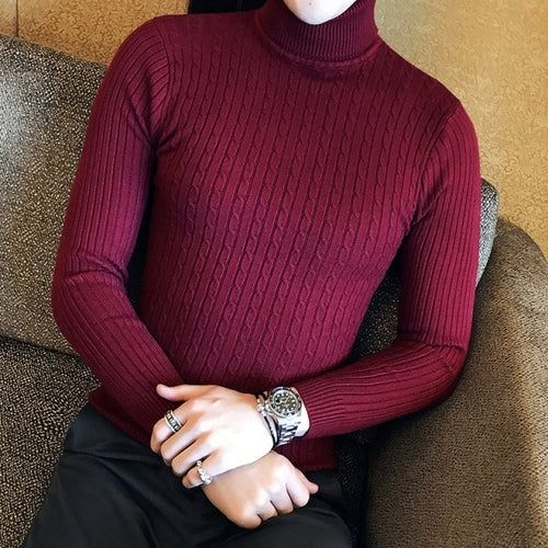 Load image into Gallery viewer, 2021 Korean Slim Solid Color Turtleneck Sweater Mens Winter Long
