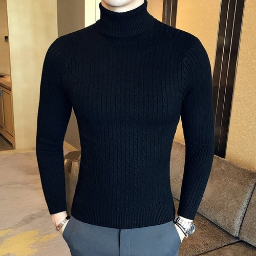 Load image into Gallery viewer, 2021 Korean Slim Solid Color Turtleneck Sweater Mens Winter Long
