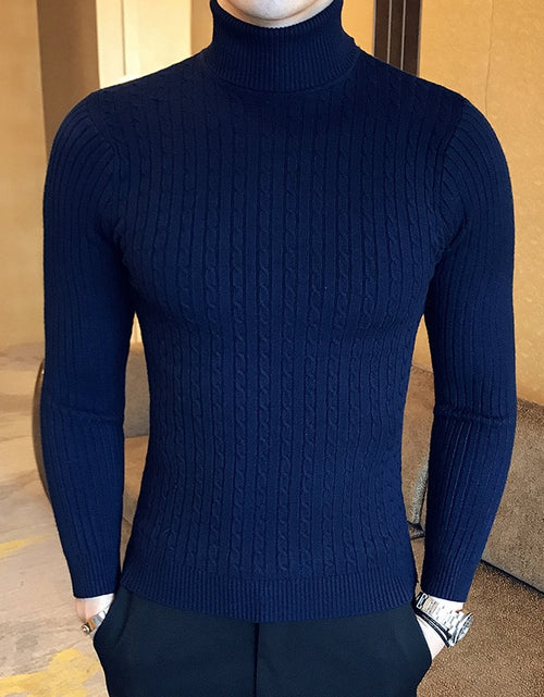 Load image into Gallery viewer, 2021 Korean Slim Solid Color Turtleneck Sweater Mens Winter Long
