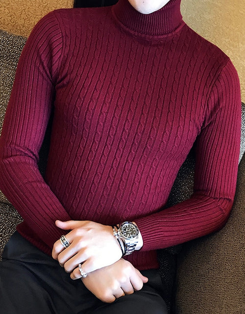 Load image into Gallery viewer, 2021 Korean Slim Solid Color Turtleneck Sweater Mens Winter Long
