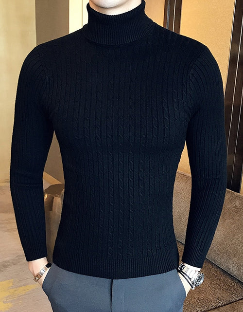 Load image into Gallery viewer, 2021 Korean Slim Solid Color Turtleneck Sweater Mens Winter Long
