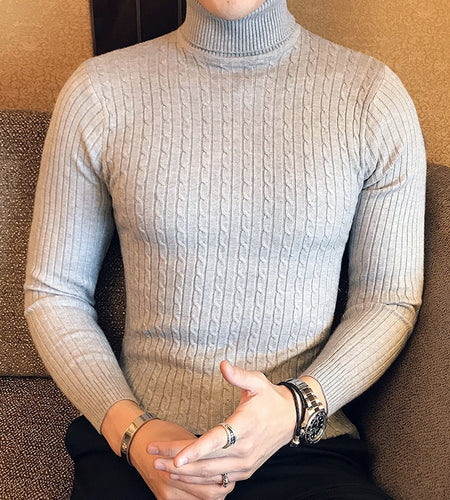 2021 Korean Slim Solid Color Turtleneck Sweater Mens Winter Long