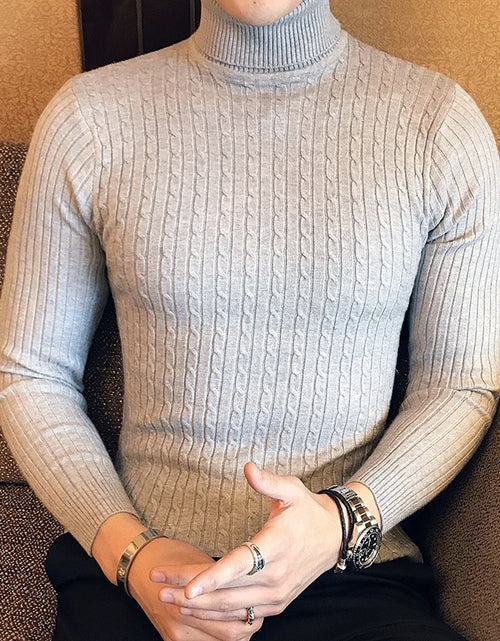 Load image into Gallery viewer, 2021 Korean Slim Solid Color Turtleneck Sweater Mens Winter Long
