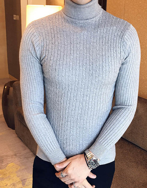 Load image into Gallery viewer, 2021 Korean Slim Solid Color Turtleneck Sweater Mens Winter Long
