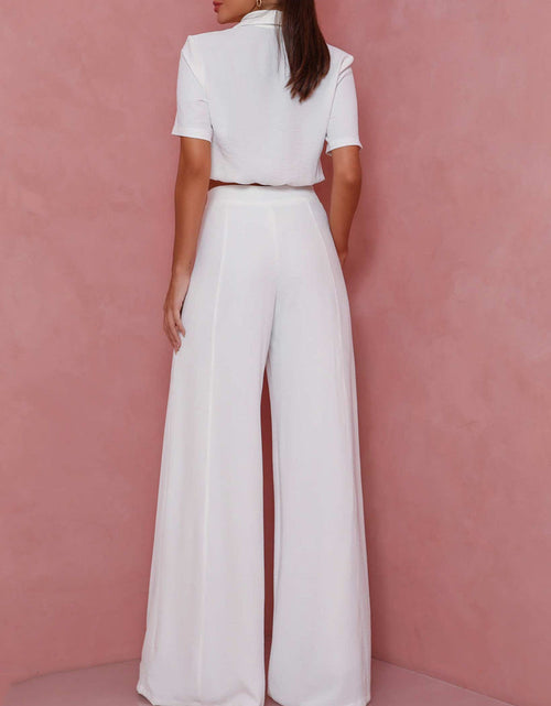 Load image into Gallery viewer, Lapel Buttoned Shirts + High Waist Long Pants Suits
