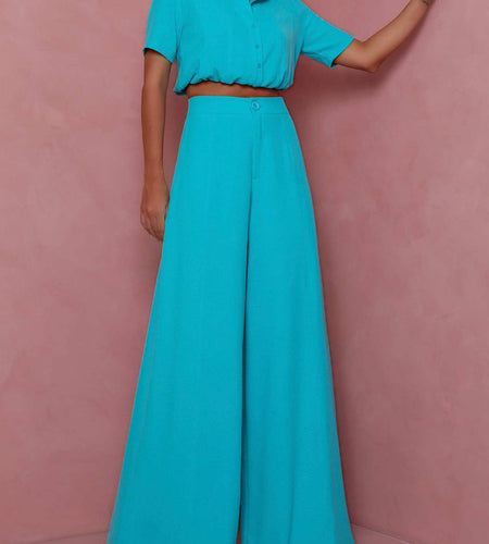 Lapel Buttoned Shirts + High Waist Long Pants Suits