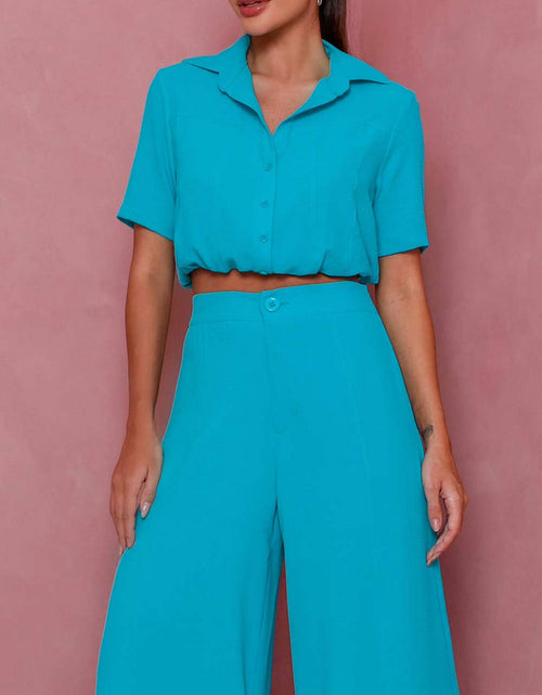 Load image into Gallery viewer, Lapel Buttoned Shirts + High Waist Long Pants Suits
