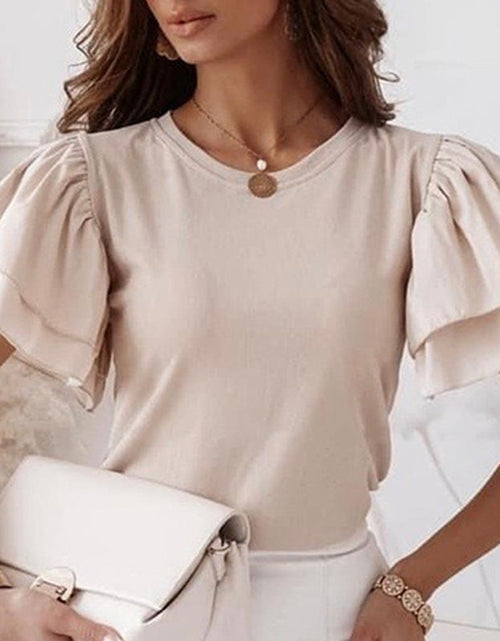 Load image into Gallery viewer, O Neck Solid Blouse Shirt Layered Ruffle Tops Blusa
