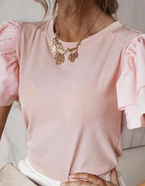 Load image into Gallery viewer, O Neck Solid Blouse Shirt Layered Ruffle Tops Blusa
