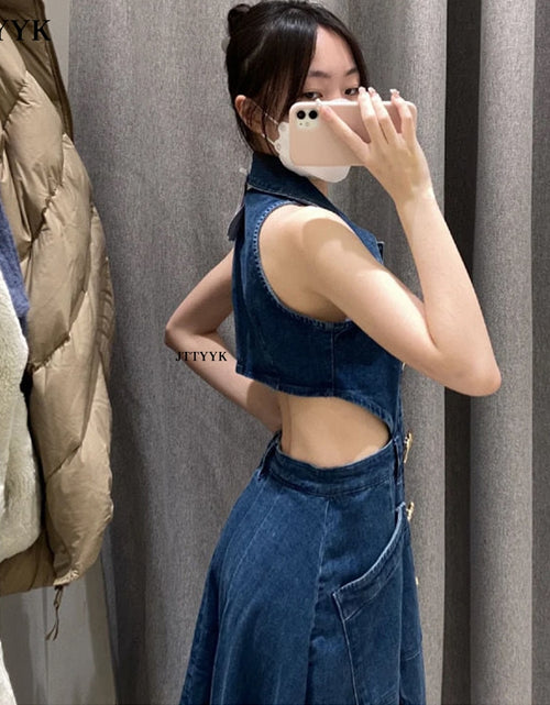 Load image into Gallery viewer, 2023 Autumn Summer Ladies Denim Dress Sleeveless Pockets Single
