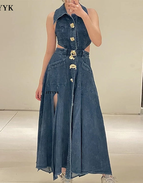 Load image into Gallery viewer, 2023 Autumn Summer Ladies Denim Dress Sleeveless Pockets Single
