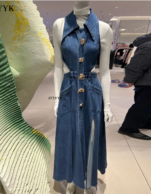 Load image into Gallery viewer, 2023 Autumn Summer Ladies Denim Dress Sleeveless Pockets Single
