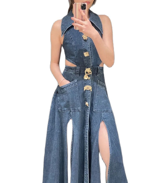 Load image into Gallery viewer, 2023 Autumn Summer Ladies Denim Dress Sleeveless Pockets Single
