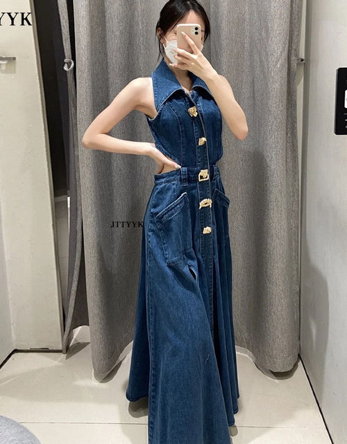 Load image into Gallery viewer, 2023 Autumn Summer Ladies Denim Dress Sleeveless Pockets Single
