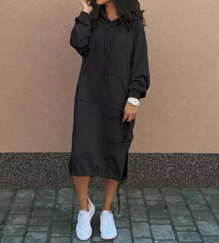 2023 Autumn Women's Dress Oversize Black Hoodies Long Sweatshirt
