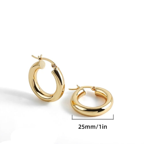 2023 New 18K Gold Plated Smooth Metal Chunky Hoop Earrings Retro Thick