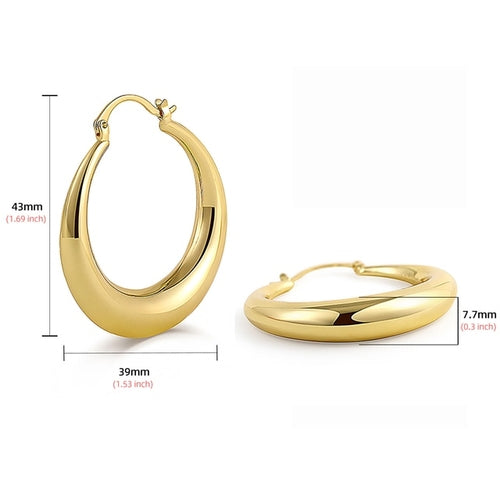 2023 New 18K Gold Plated Smooth Metal Chunky Hoop Earrings Retro Thick