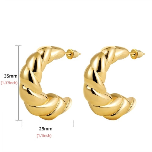 2023 New 18K Gold Plated Smooth Metal Chunky Hoop Earrings Retro Thick