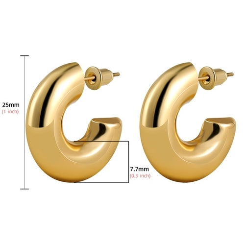 Load image into Gallery viewer, 2023 New 18K Gold Plated Smooth Metal Chunky Hoop Earrings Retro Thick
