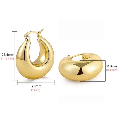 2023 New 18K Gold Plated Smooth Metal Chunky Hoop Earrings Retro Thick