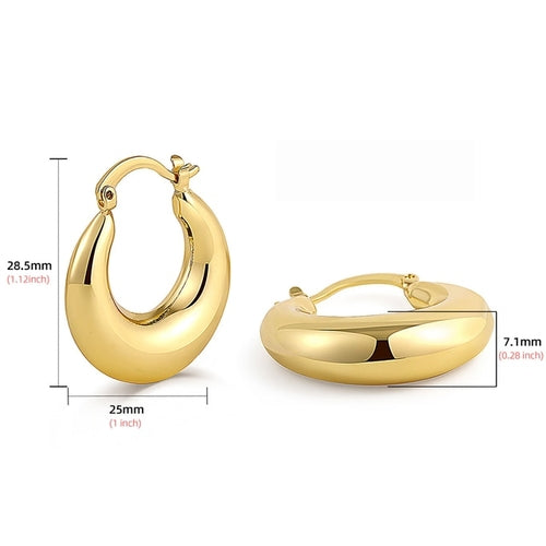 2023 New 18K Gold Plated Smooth Metal Chunky Hoop Earrings Retro Thick