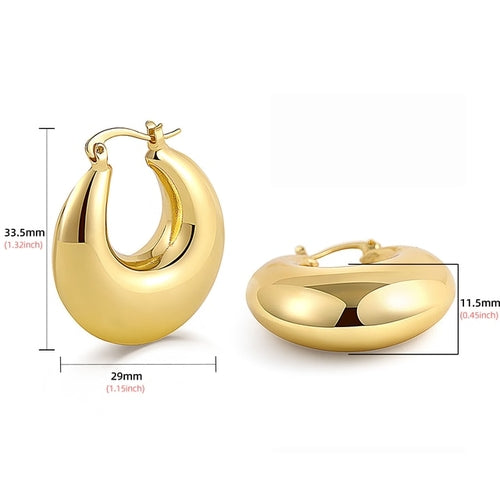 2023 New 18K Gold Plated Smooth Metal Chunky Hoop Earrings Retro Thick