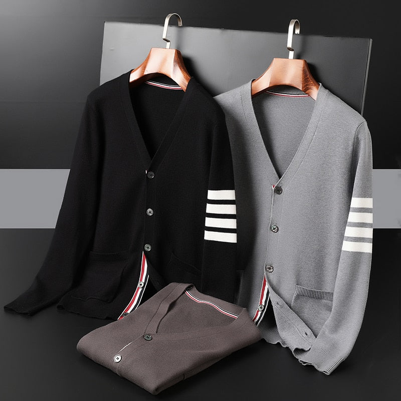 2023 Season Popular Three-color Striped Men's Cardigan Coat,trendy