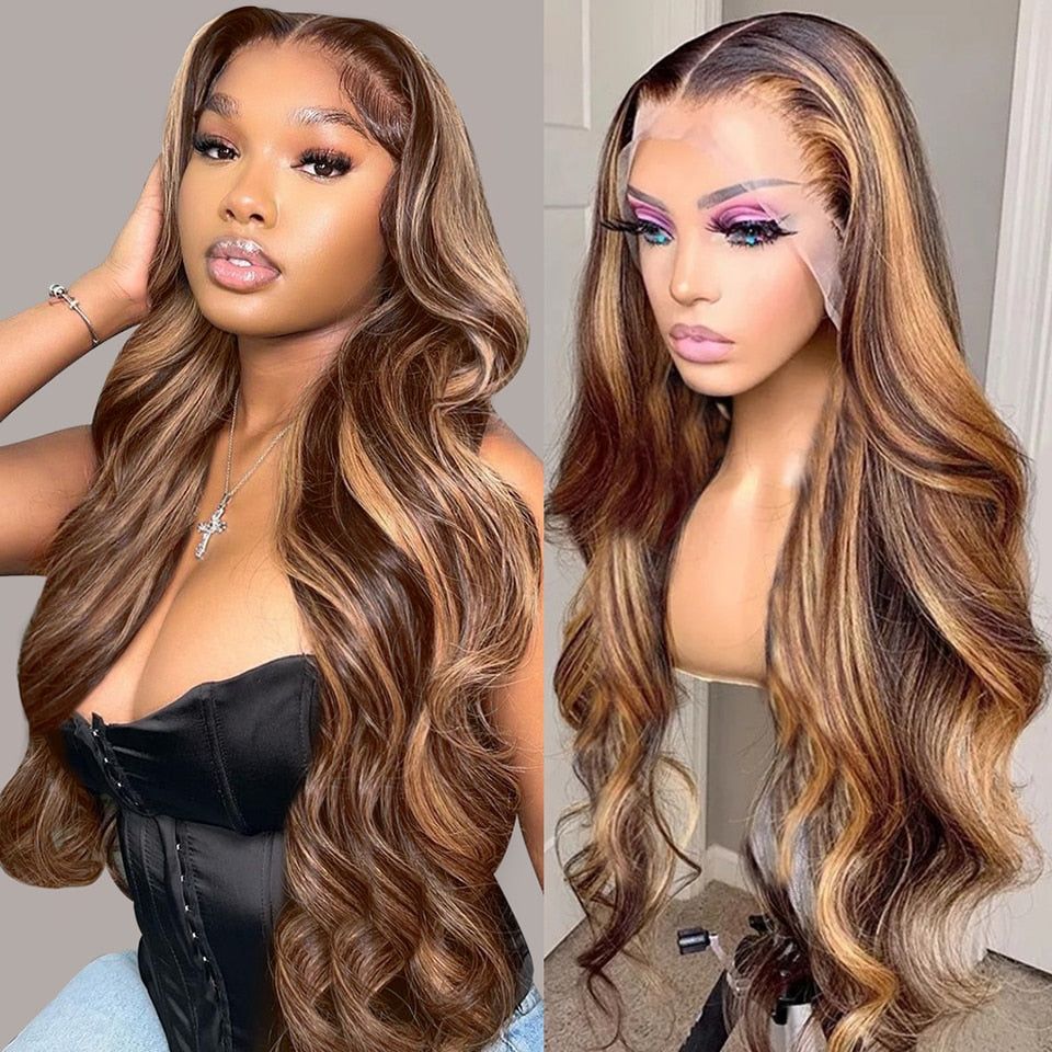 30 Inch Ombre Honey Blone Body Wave 13x4 Lace Front Human Hair Wigs