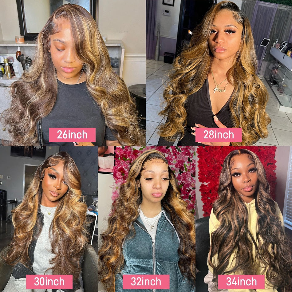 30 Inch Ombre Honey Blone Body Wave 13x4 Lace Front Human Hair Wigs