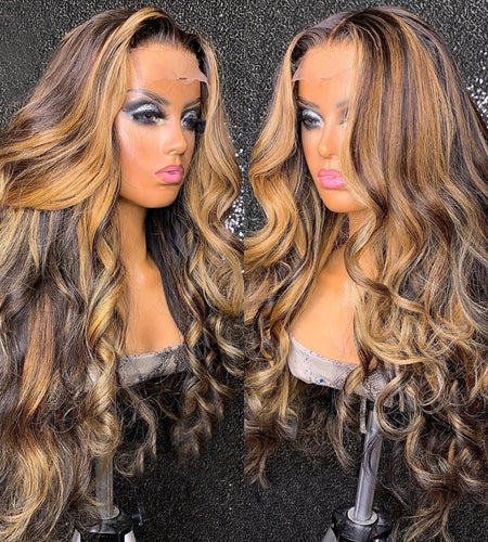 30 Inch Ombre Honey Blone Body Wave 13x4 Lace Front Human Hair Wigs