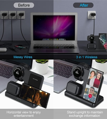 30W 3 in 1 Wireless Charger Stand For Samsung S22 S21 S20 Ultra Galaxy