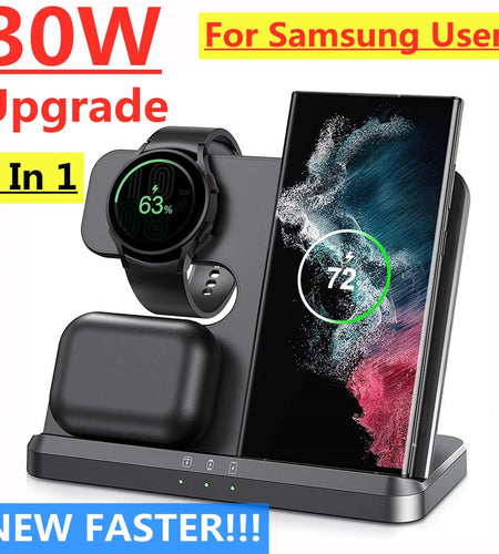 30W 3 in 1 Wireless Charger Stand For Samsung S22 S21 S20 Ultra Galaxy