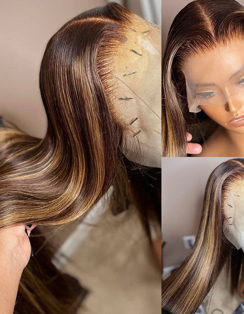 Load image into Gallery viewer, 34inch Bone Straight Highlight Lace Front Human Hair 4/27 Ombre 13x4
