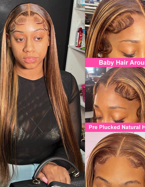 Load image into Gallery viewer, 34inch Bone Straight Highlight Lace Front Human Hair 4/27 Ombre 13x4
