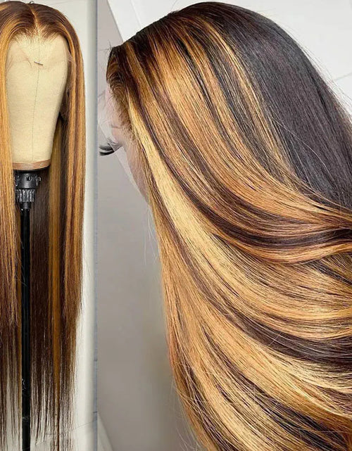 Load image into Gallery viewer, 34inch Bone Straight Highlight Lace Front Human Hair 4/27 Ombre 13x4
