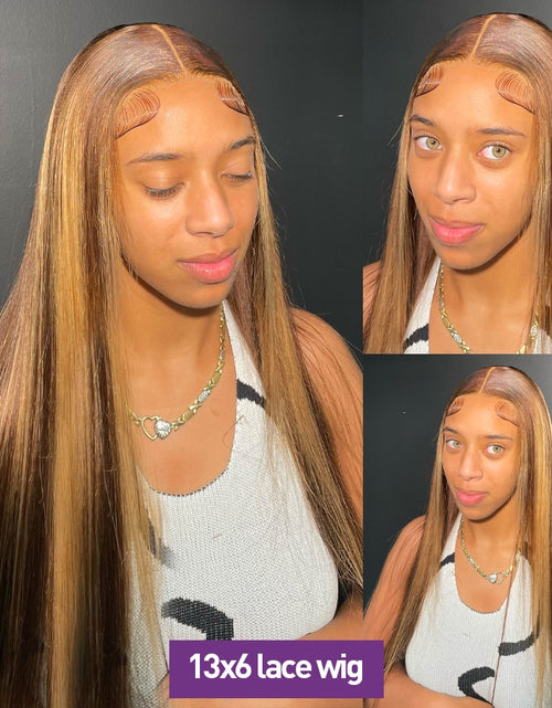 Load image into Gallery viewer, 34inch Bone Straight Highlight Lace Front Human Hair 4/27 Ombre 13x4
